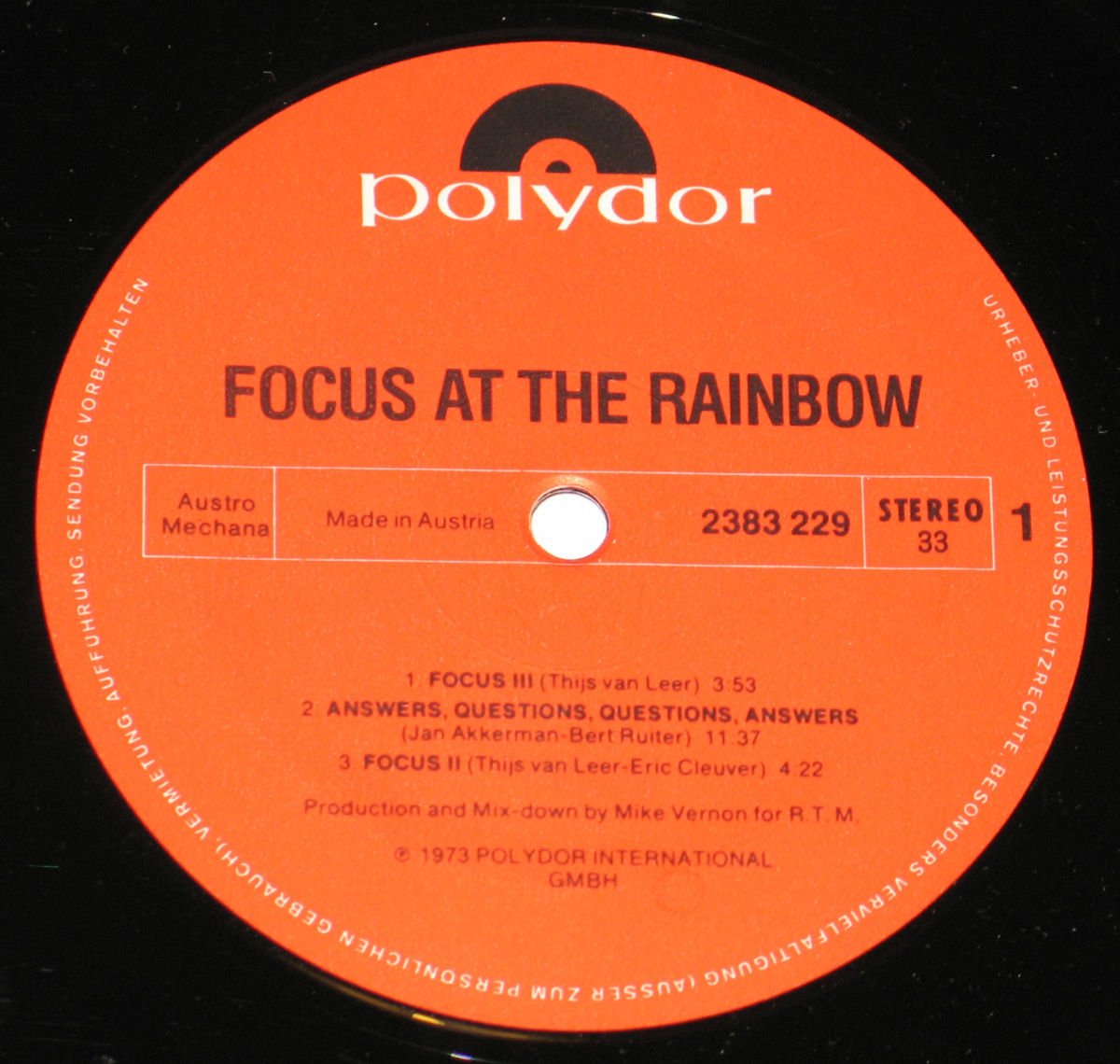 Focus - Focus Live At the Rainbow 12" Vinyl LP